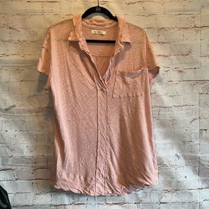 Free People We The Free Shirt Womens Large Pink Short Sleeve Knit Polo V Neck